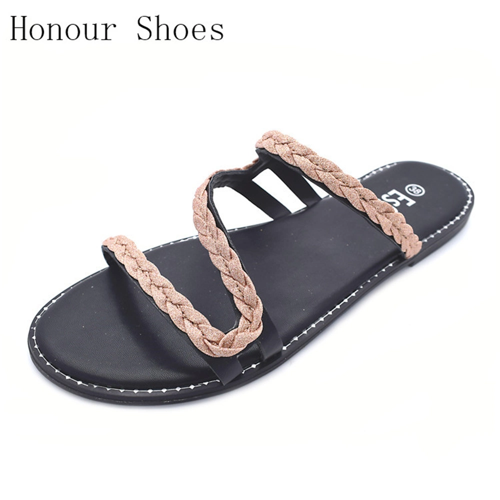 Bohemian Sandals para mujer Flat PVC Rope Platform Open Toe para mujer Zapatos planos