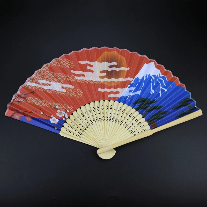 Benutzerdefinierte Papier Hand Fan Bamboo Papier Seide Stoff Doppelseitig Drucken Faltung Hand Held Fan für Party Hochzeit Werbegeschenke