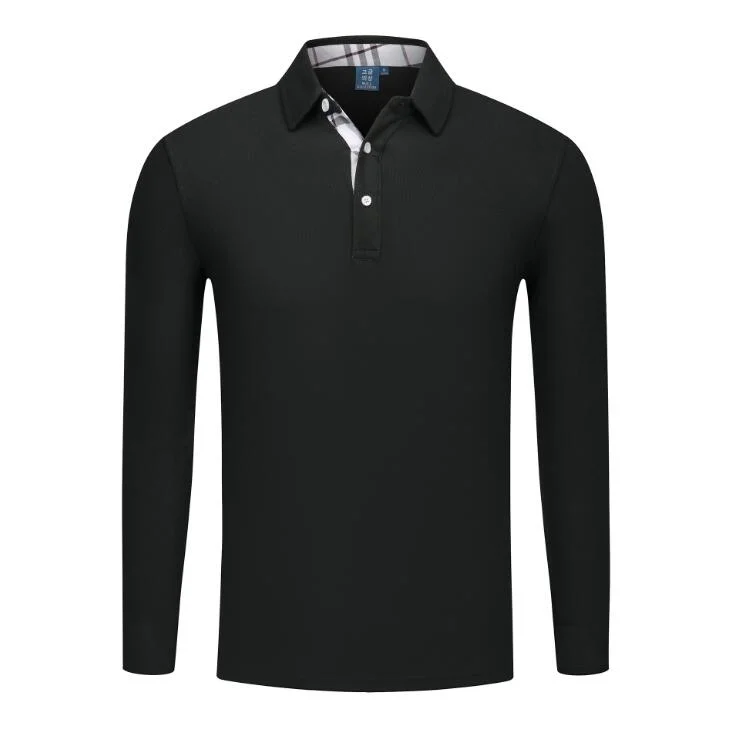 Woven Stiff Collar 3 Button Closure Design Men's Long Sleeve Plain Blank Polo Shirts with Your Own Logo Embroidery