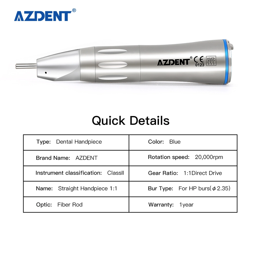 Azdent 1: 1 Inner Water Spray Fiber Optic Dental Low Speed Straight Handpiece