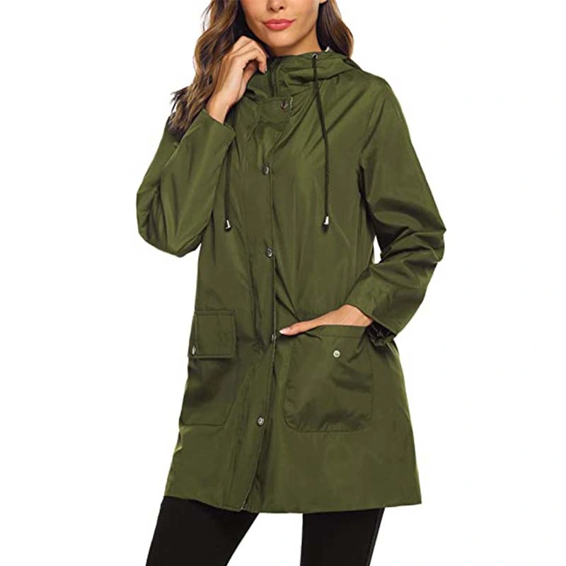 100% Polyester Fabric with Yellow PU Raincoat Long Trench Coat