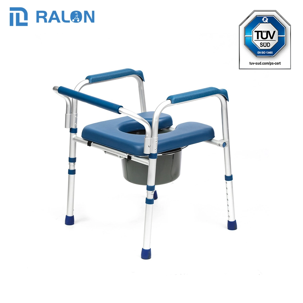 Medical Equipment European Large Seat Heavy Duty Elderly Aluminium Foldable Commode Chair