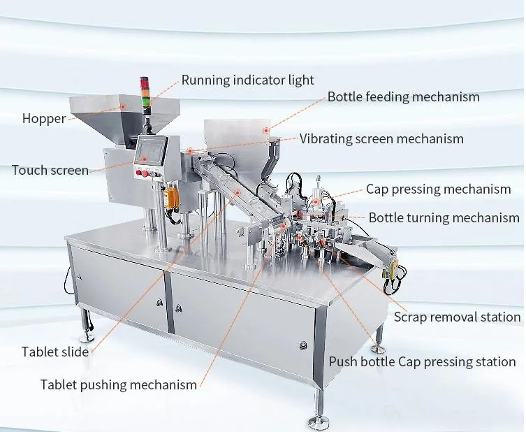 304 Envasado de tubo plástico de acero inoxidable tableta efervescente Multivitamin Conteo Máquina de embalaje de sellado para llenado de botellas de clasificación