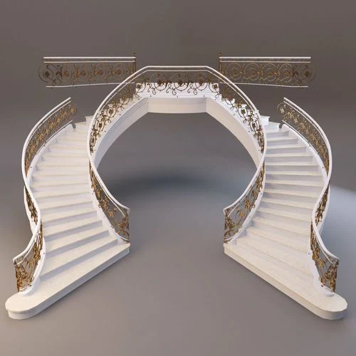 Villa Residential Luxury Marble Tread Curved Stairs