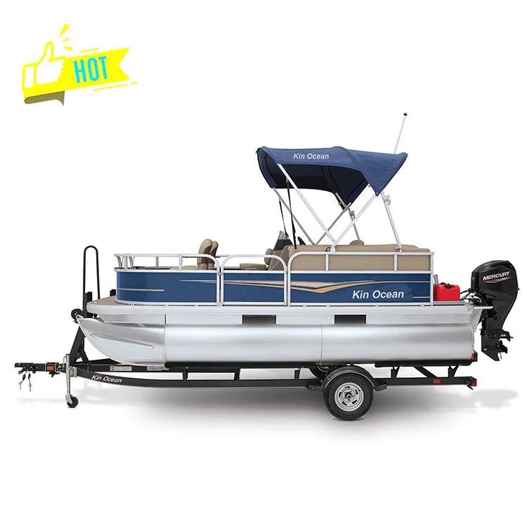 Kinocean Banheira 16FT Pontoon Barco de Pesca de alumínio com motor eléctrico em frente