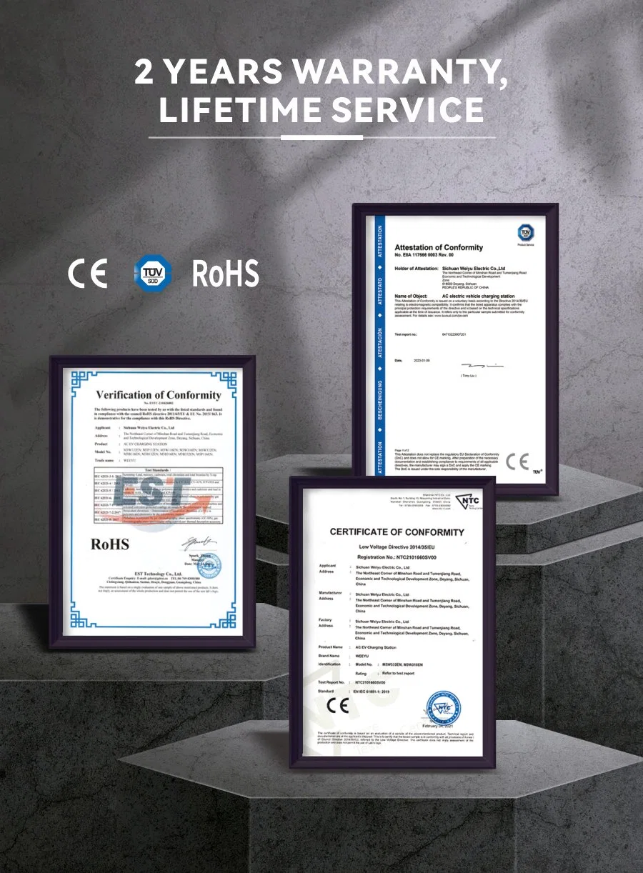 2 Jahre Garantie Wallbox CE-geprüfte Weeyu EV Ladestation EVSE Hersteller qualitativ hochwertiges TUV CE RoHS-zugelassenes Netzteil Langlebiger EVSE Ocpp1,6j mit WiFi