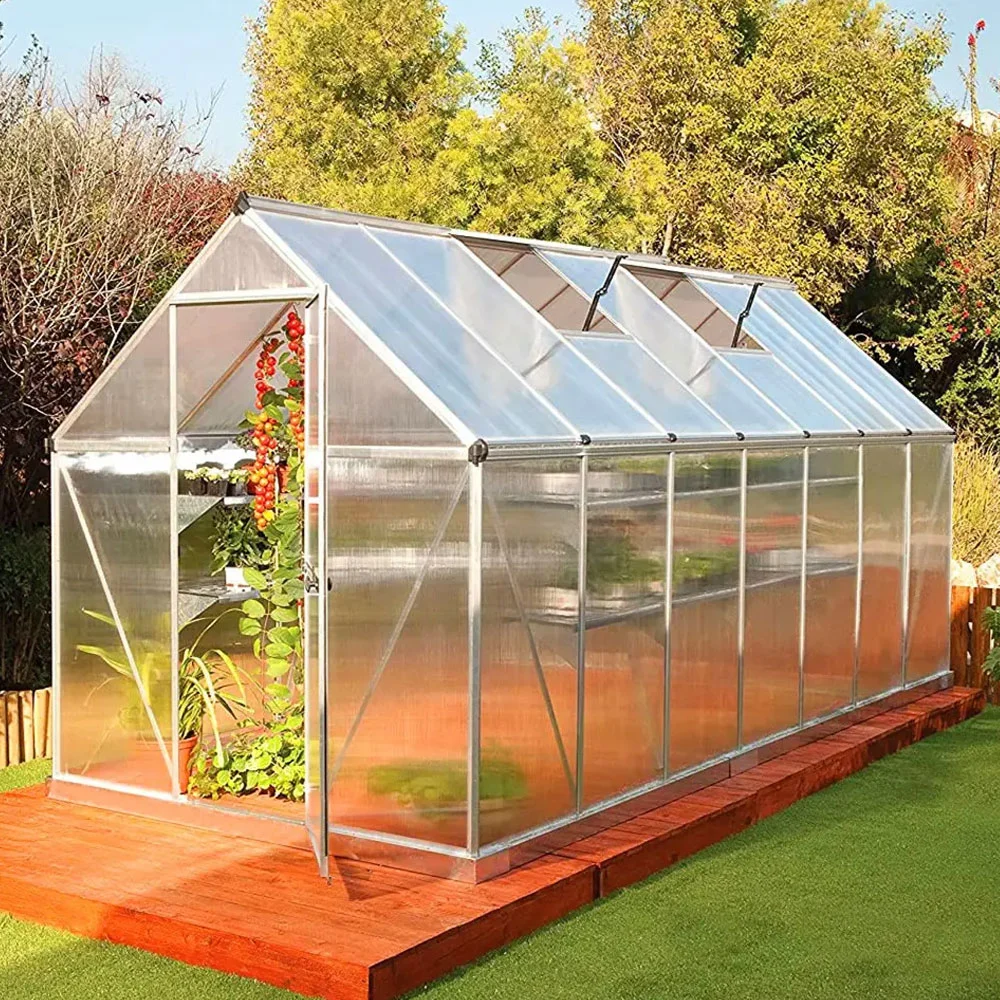 New Curved Design Plastic Po Film Glass Greenhouse with Flower/Vegetable Seedling Shed Sunlight Room