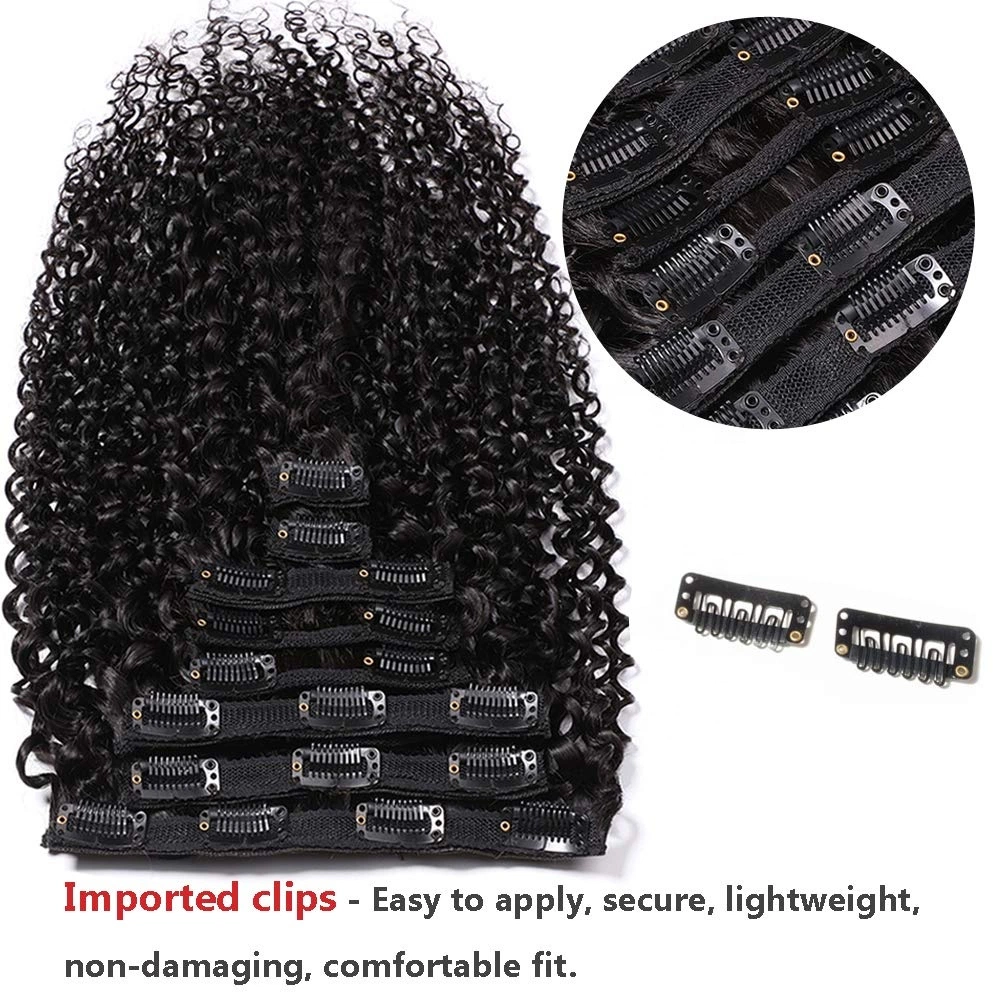 Kbeth Human Hair Extension Clip in for Black Women Hand Tied Hair Weave Remy Custom Long Yaki Kinky Straight Brazilian 100 Unprocessed Clip in Hair Extensions