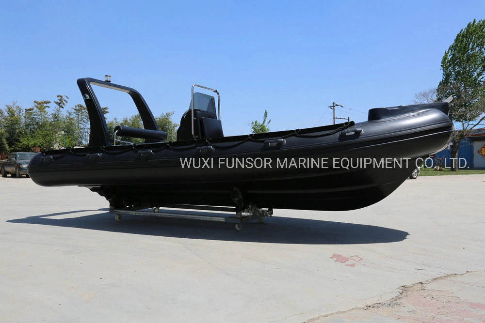 Black Fiberglass Hull Recreational Ribs and Inflatable Boat with Europe Ce Approval