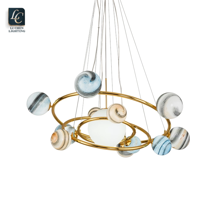 Planet Chandelier Iron Frame Glass Globe Modern Pendant Lamp