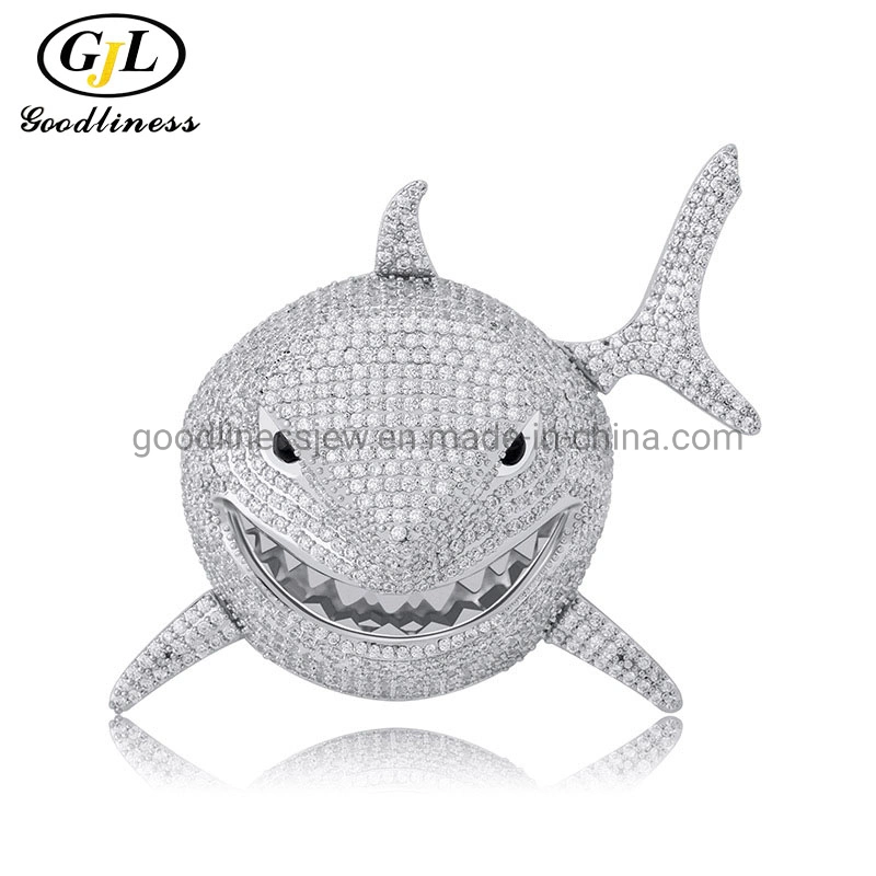 Nuevo Iced out Bling lleno de tiburones de zirconio cúbico moda colgante Collar Diseñador Estrella de Hip Hop Joyería