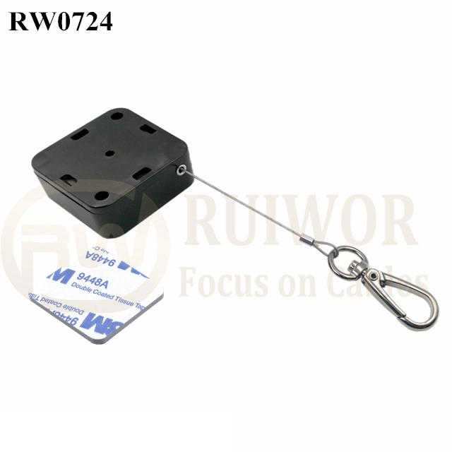 RW0724 Square Retractable Cable Plus Key Hook Wire Rope End as Tethered Mechanism