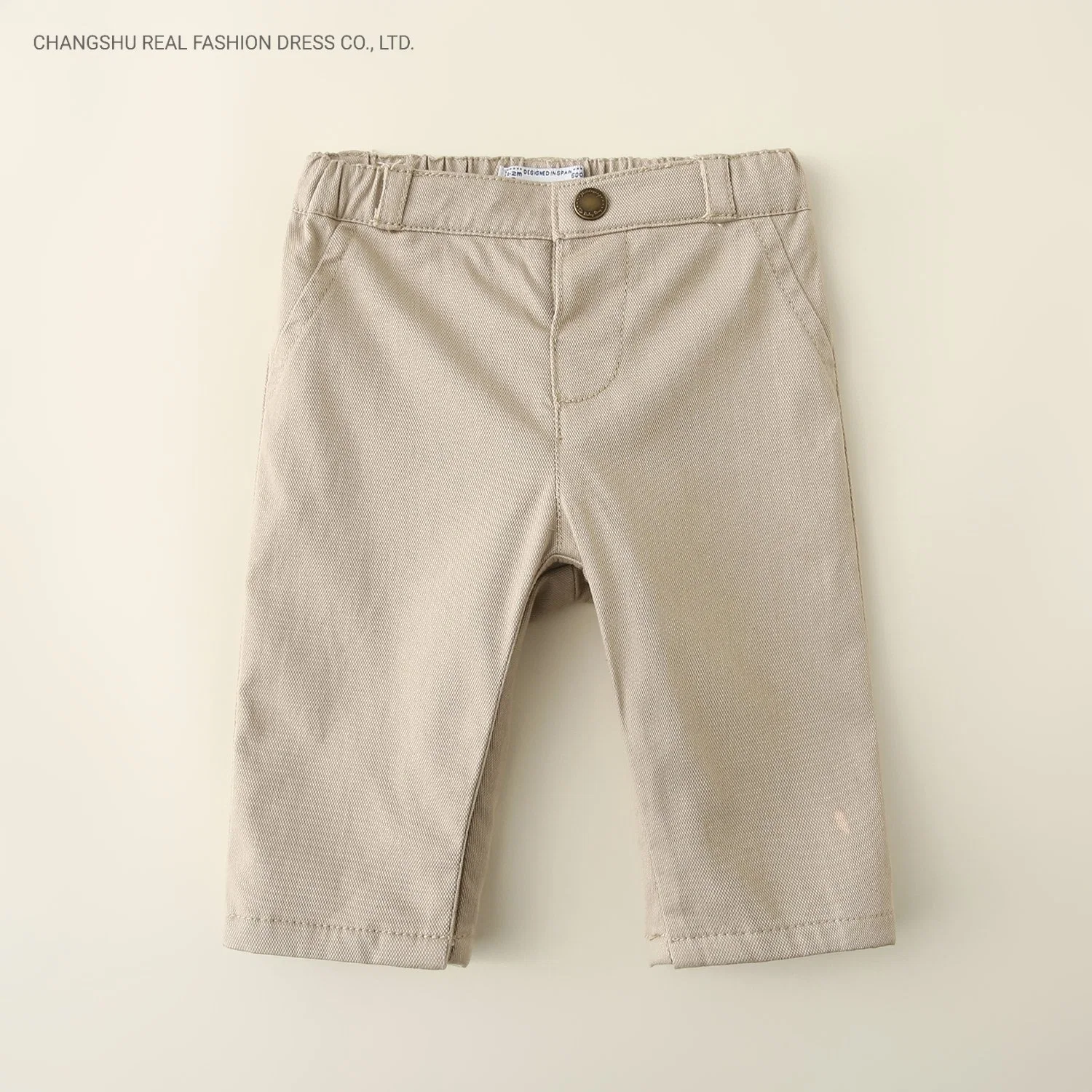Baby Taupe Color Pant Clothes with Antique Brass Snap and Metal Zipper Front Fly