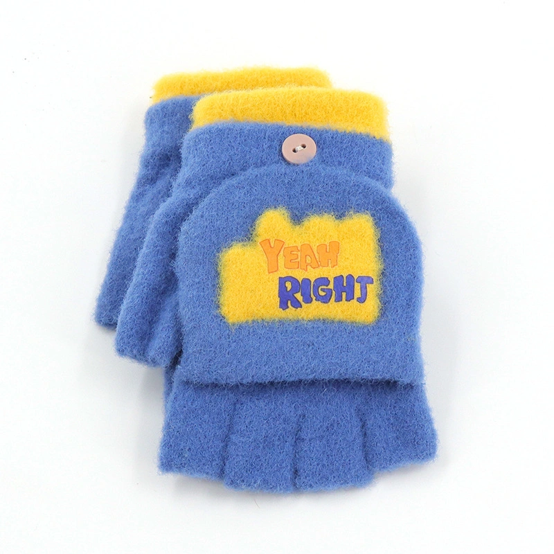 Winter Children's Men's Women's Cotton Flip-Cover Thickened Half-Section Warm Knitted Gloves