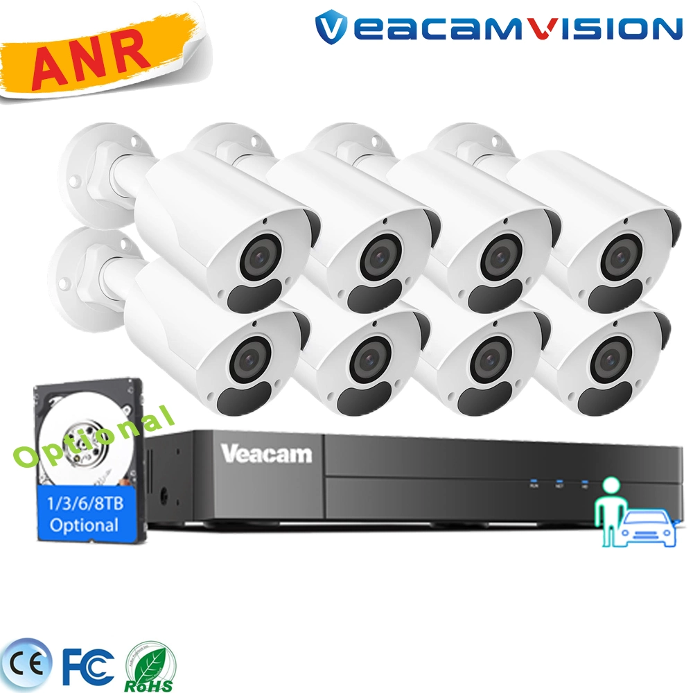 Anr 4K IP67 Metal 120dB WDR Built-in Poe Mic 4CH Poe 16CH 4K NVR Poe Security Camera System P2p Ai Video Surveillance Kit