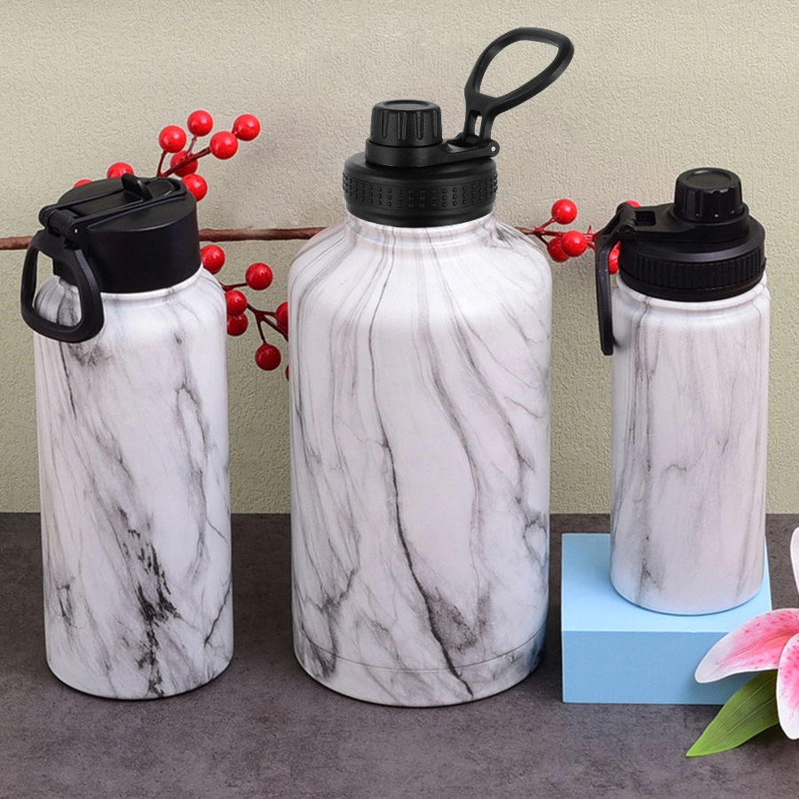 Botellas de agua potable Metal personalizado portátil aislado Gimnasio Deportes inoxidable Matraz de agua caliente Hydre de acero frío