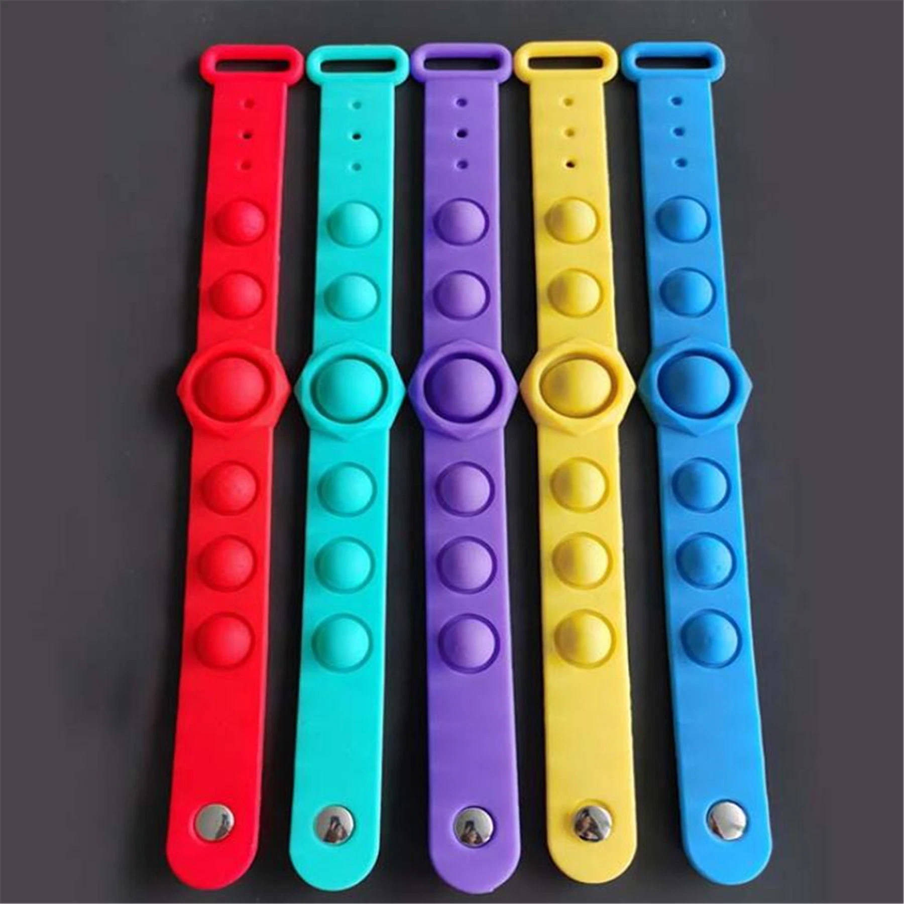 Rainbow Stress Relief Wristband Wearable Push Bubble Fidget Toys Silicone Rubber Wrist Bracelet