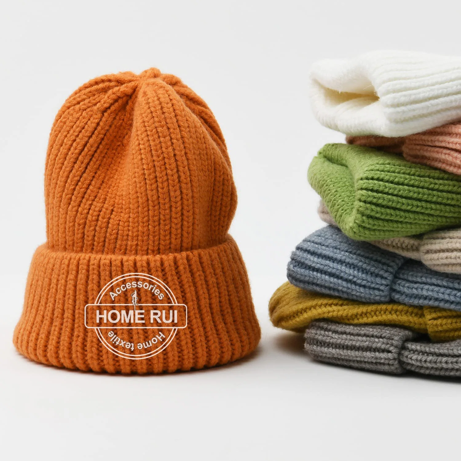 Вязаные шапки из бисера с логотипом «Custom Embroidery» теплый пудренный цвет Мягкий трикотаг унисекс с манжетой и высоким качеством