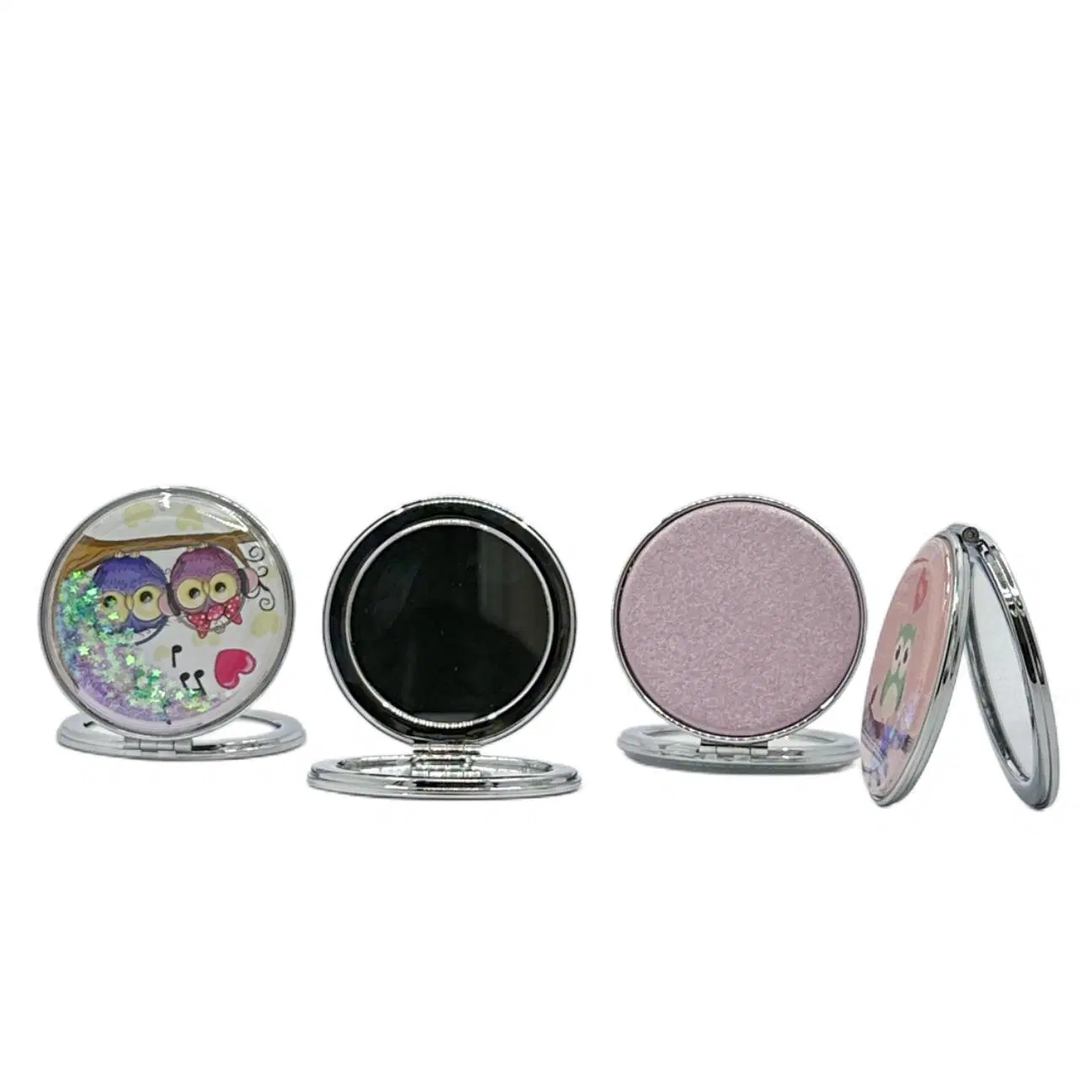 Customized Foldable Double Sides Plastic Compact Mirror with Glitter Design