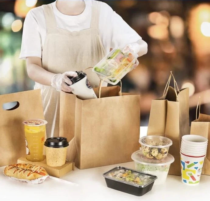 FSC Takeout Baking Kraft Portable Paper Packing Bags for Food /Burger/Sushi/Shopping/Retail/Coffee