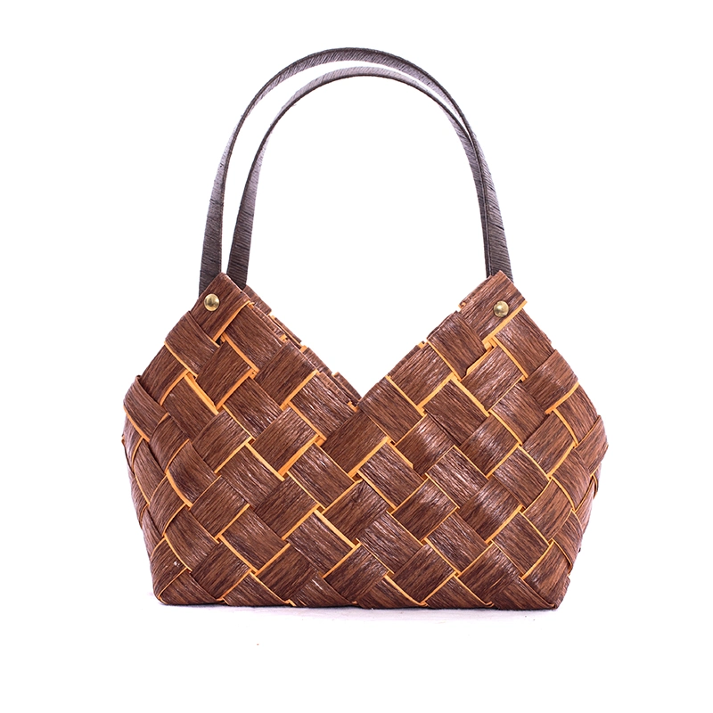 New Design Leisure Bag Wood Chip Woven Basket Handbag for Decorative Gift