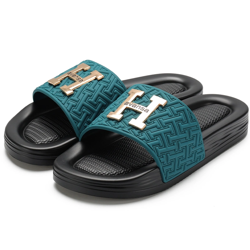 Henghao OEM Customized Metal Buckles Unisex Soft PU Unisex Slide Sandals Custom Slippers Manufacturers in China