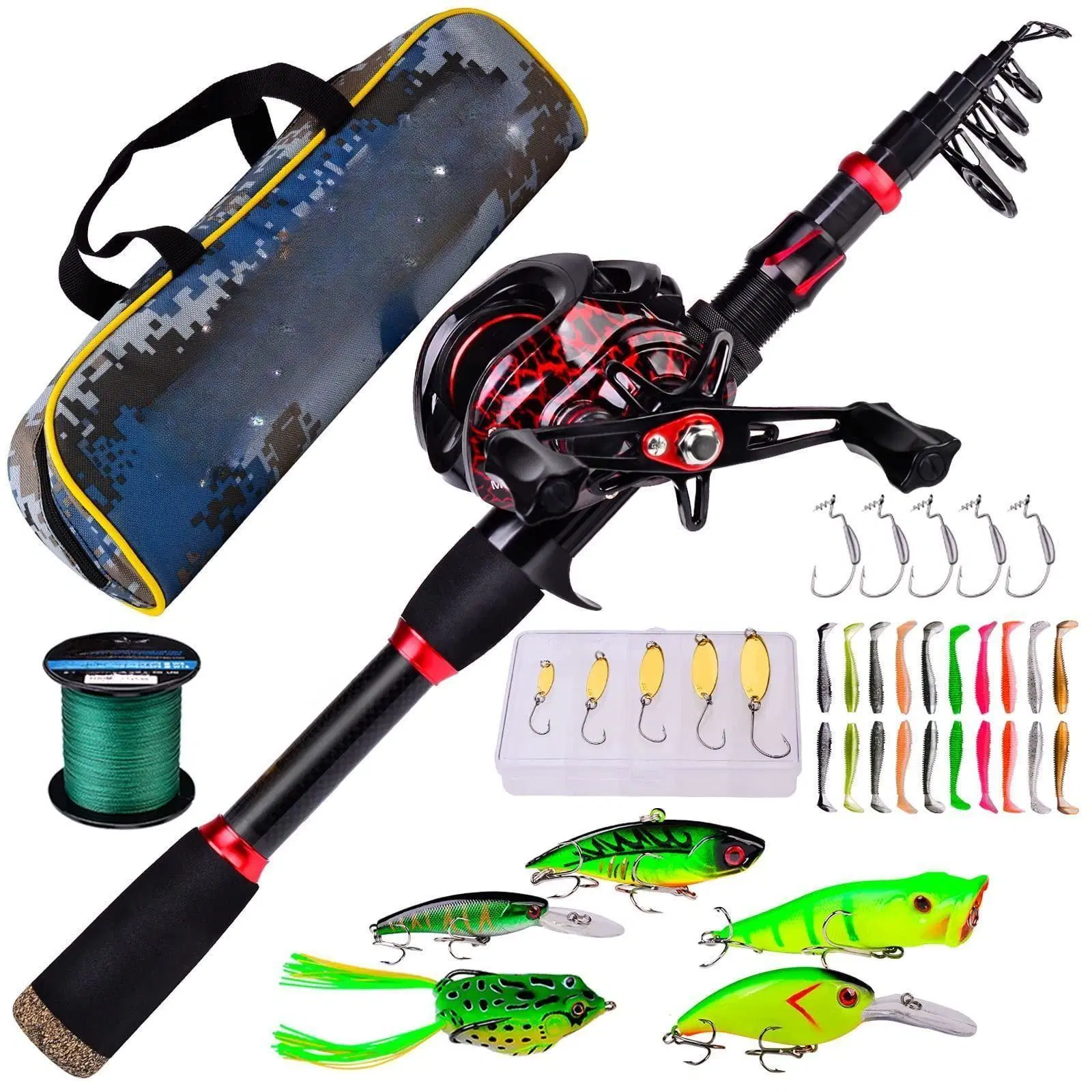 Saltwater Freshwater Carbon Fiber Telescopic Pole Fishing Spinning Baitcasting Reel Combo Rod