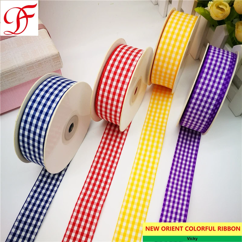 Wholesale/Supplier Polyester Gingham Ribbon Double/Single Face Satin Sheer Organza Taffeta Hemp Metallic Ribbon for Decoration/Bows/Xmas