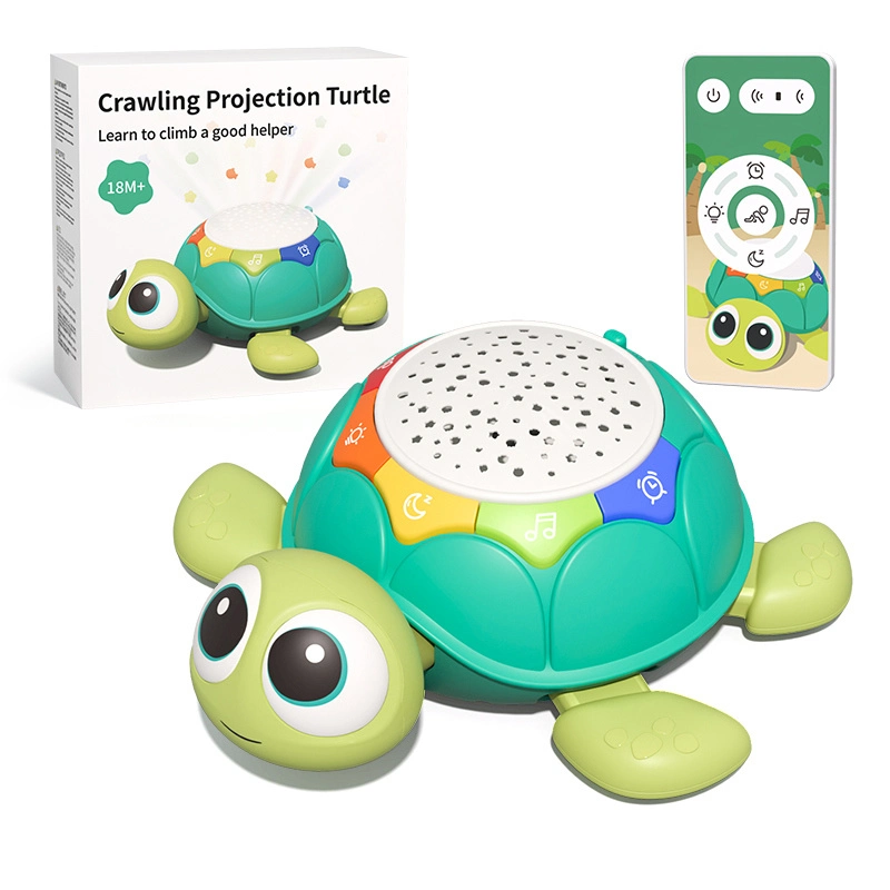 Bebé aprendiendo gatear Tortuga Eléctrica cabeza de juguete sacudiendo Cartoon Animal Proyección Iluminación Control remoto musical Turtle Toy