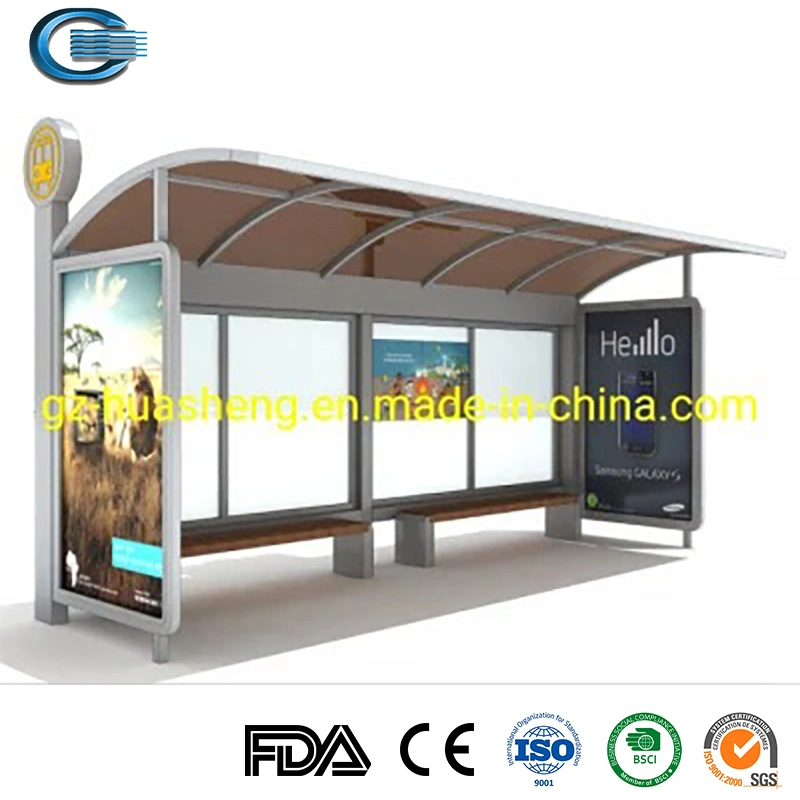 Huasheng Home Bus Stop Shelter China Bus Stop Rain Shelter Manufacturer Solar Power Energy Modern Stainless Steel Bus Shelter /Bus Stop