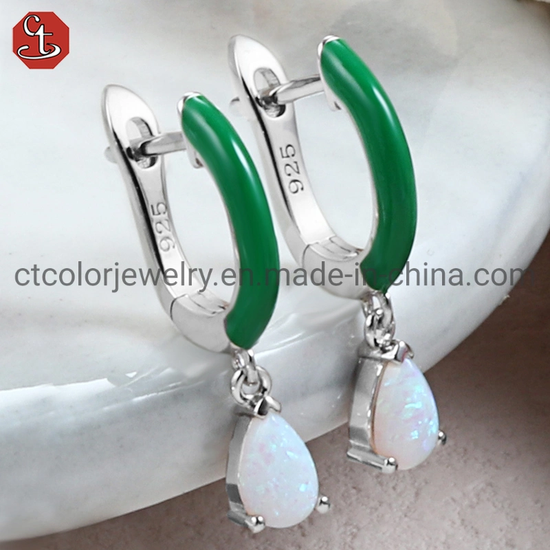 925 Silver or Brass Fashion Jewelry Handmade Drop Natural  Blue Sky Color Stone Enamel Earring