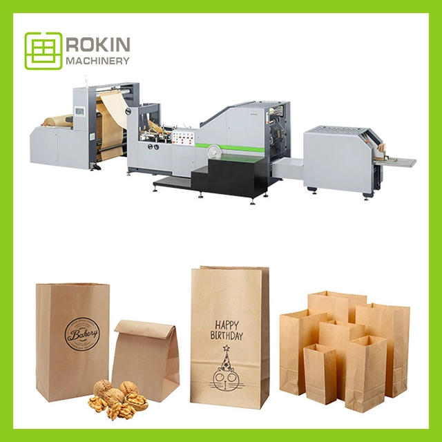 Rokin Brand Eco-Friendly Chestnut Packaging Square Bottom Paper Bag Making Machine