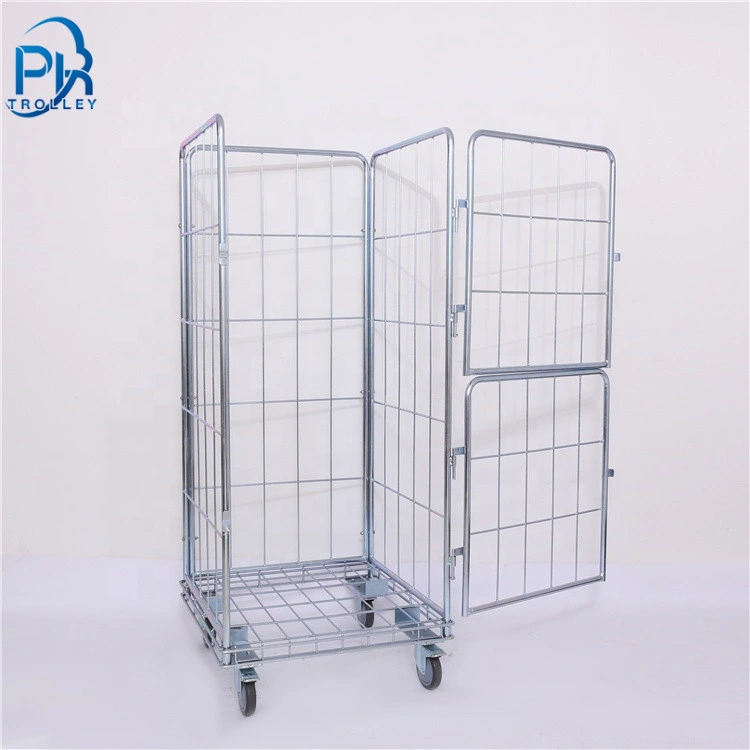 Four-Sided Folding Gate Steel Roll Containers for Warehouse and Laundry Discount