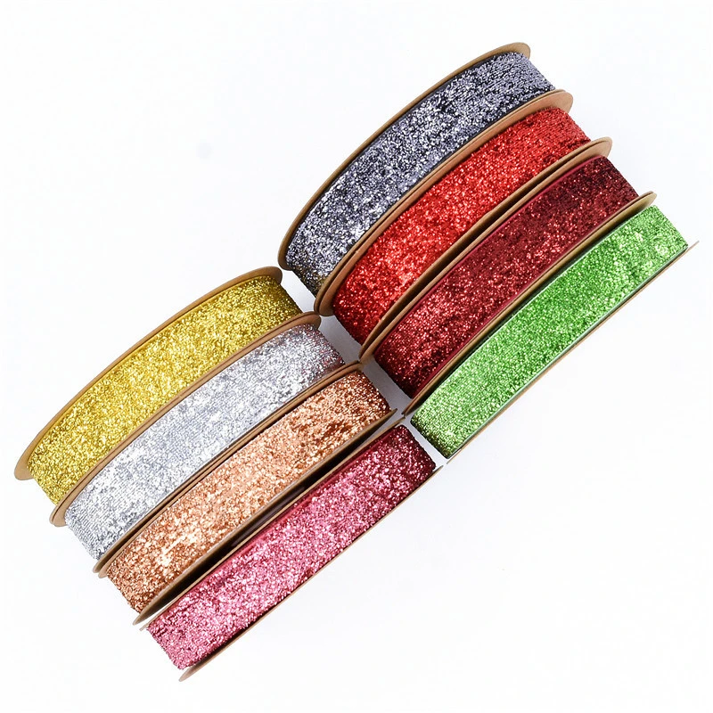 Material Silver Glitter Flocking with Non-Elastic 10mvelvet Ribbon