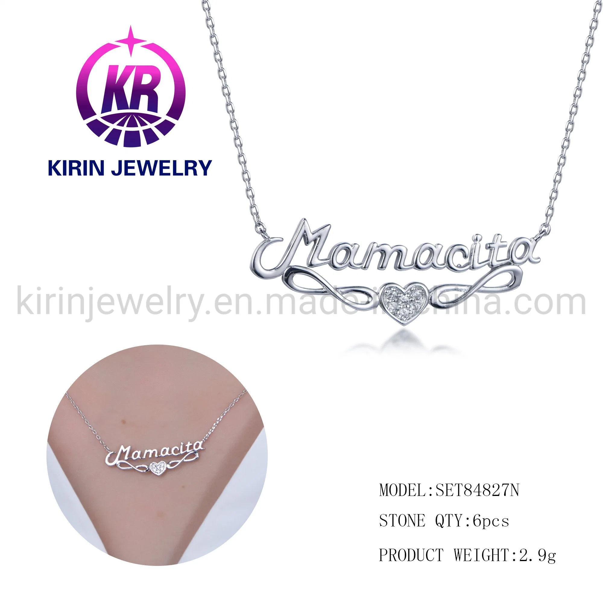 هدية مثالية للطوق الأم De Mama NeckLace White Gold ماما Letter NeckLace Mom 925 Sterling Silver Name Letter مسمي خطاب قلادة