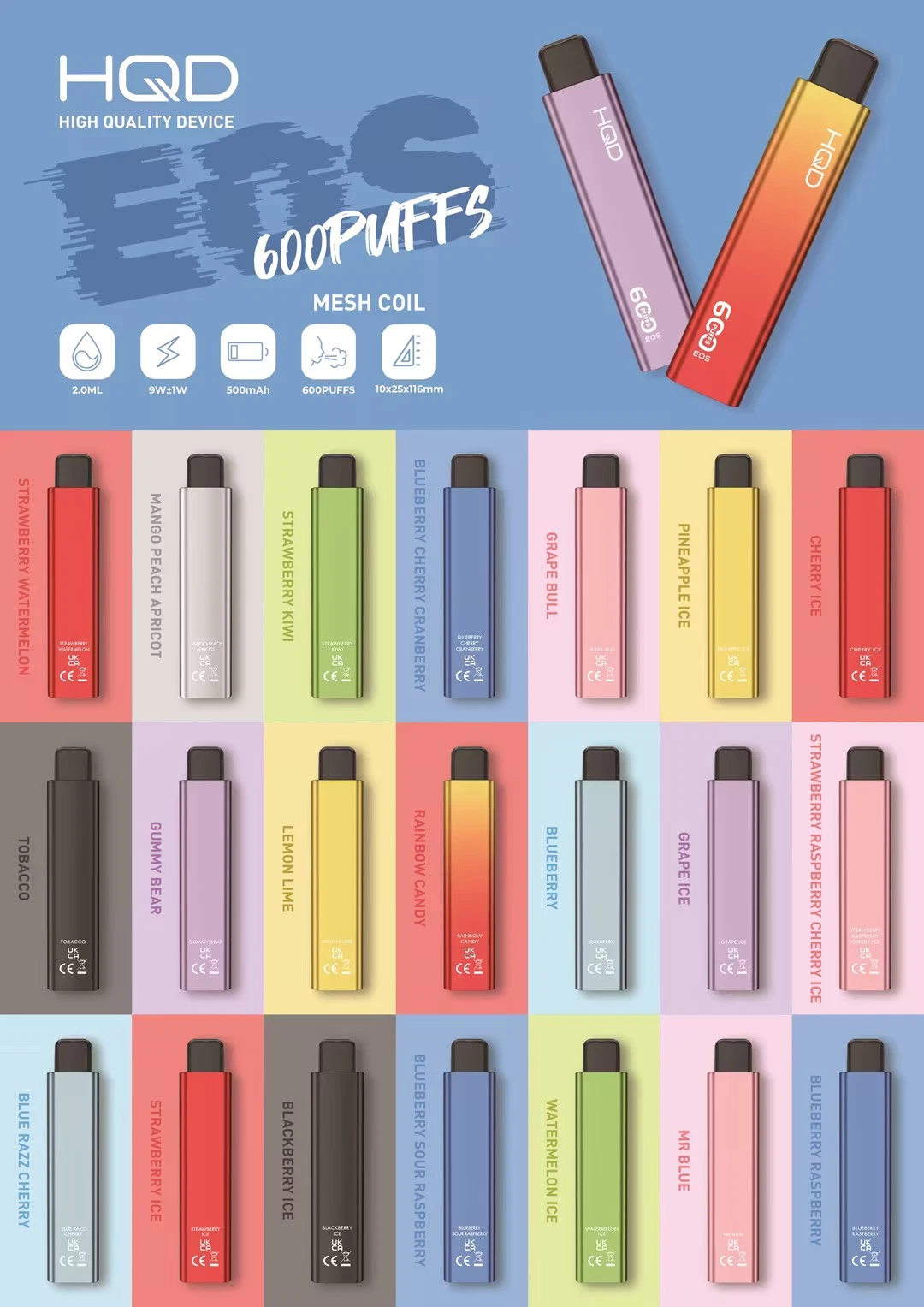 Hqd Original 600 Puffs Disposable/Chargeable Vape Ecigarette Supplier Manufacturer From China EOS