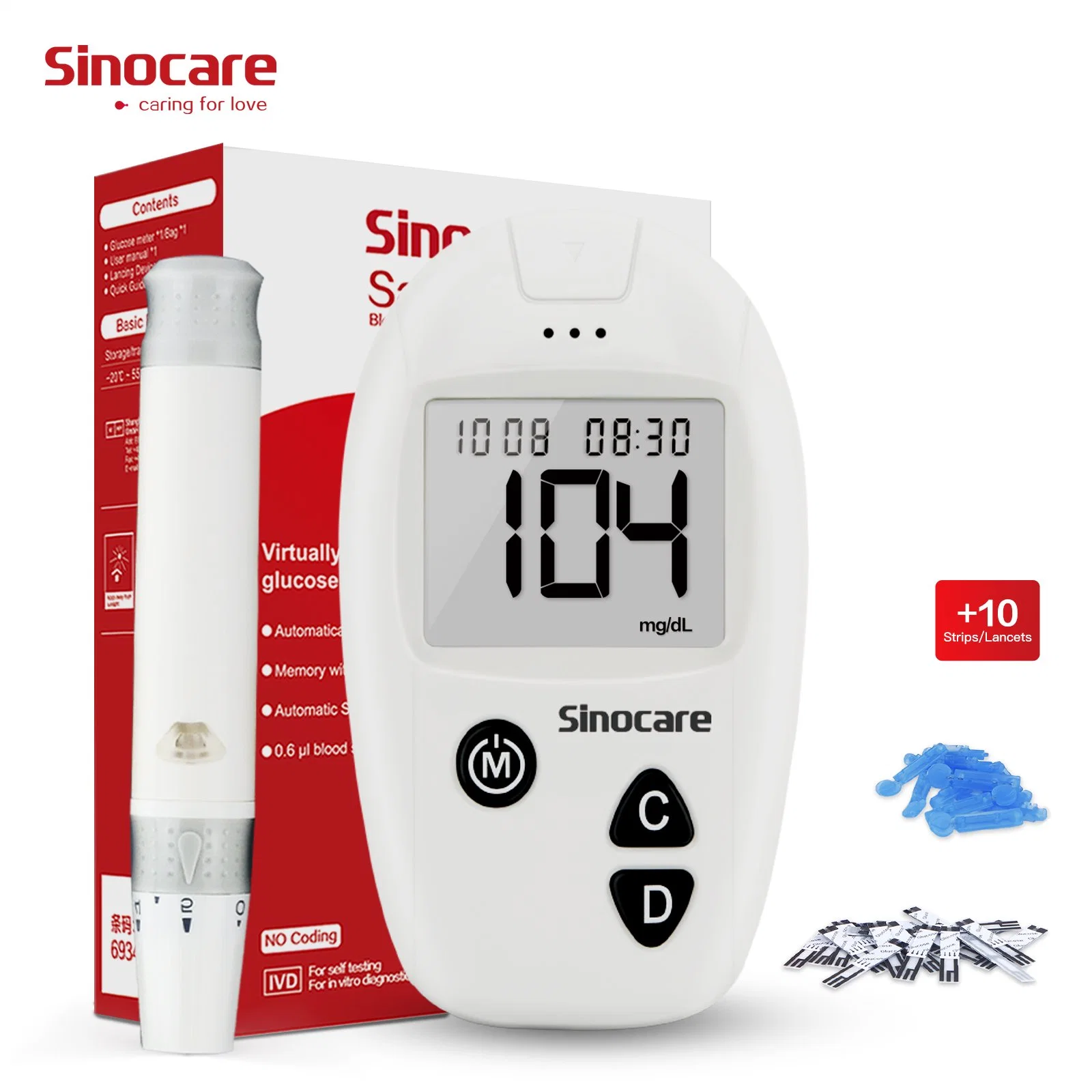 Sinocare Glucose Meter High Accuracy Blood Glucose Meter Glucometer with Blood Glucose Meter Test Strips Best Glucometer