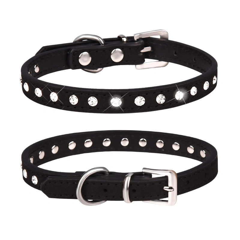 Diamond Studded Velvet Pet Collar Rhinestone Dog Collar Kitten Collar Leash Set Dog Supplies Pet Collar