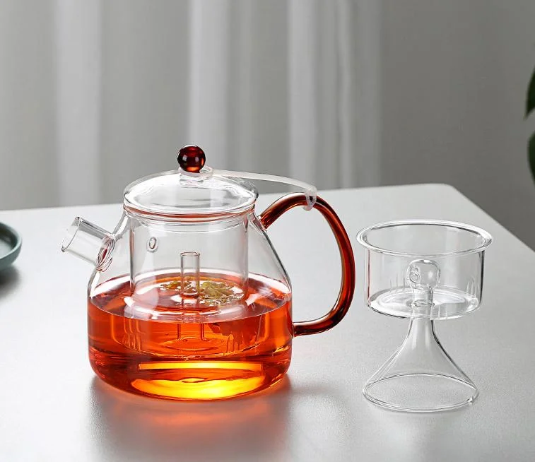 Heat Resistant Borosilicate Clear Glass Tea Pot Set with Glass Handle and Filter