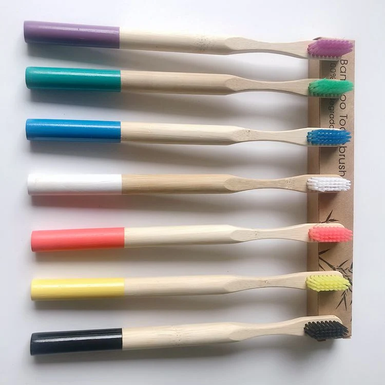 Bamboo Toothbrush Amazon Hot Selling 100% Biodegradable Adult Product Bamboo Products Round Handle with Color