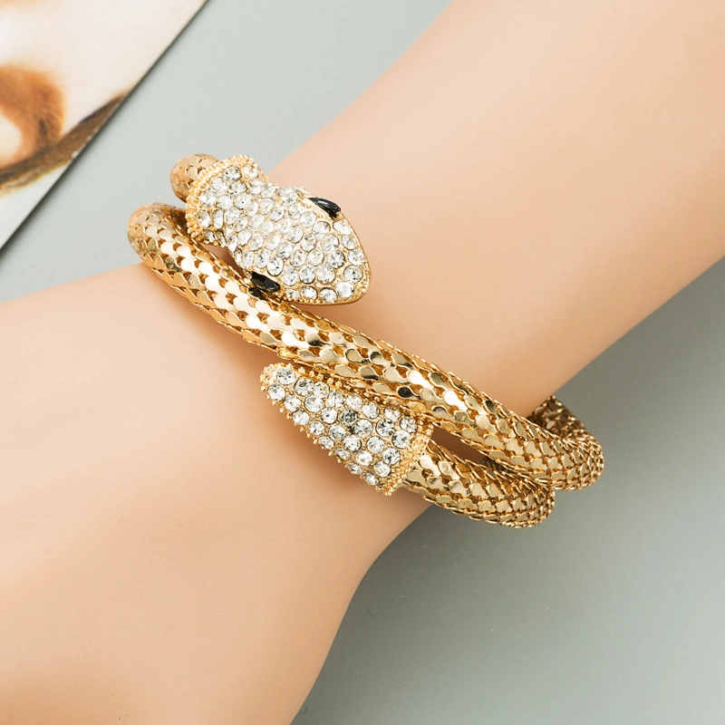 El punk de aleación de oro Mayorista/Proveedor de joyas de la Serpiente chapado en plata de Rhinestones Chunky Declaración Brazalete Serpiente Bangle Bracelet