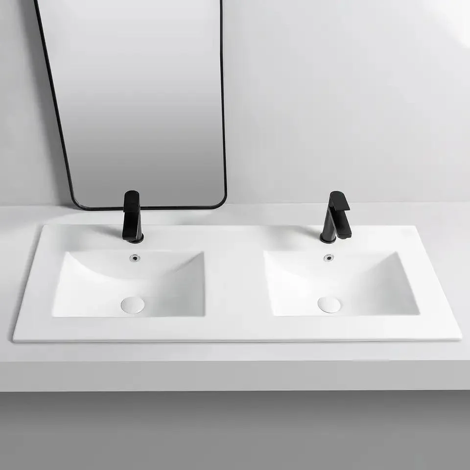 Hot Selling Sanitary Ware Ceramic Rectangle Artificial Stone Bathroom Sink Solid Surface Cabinet Basin