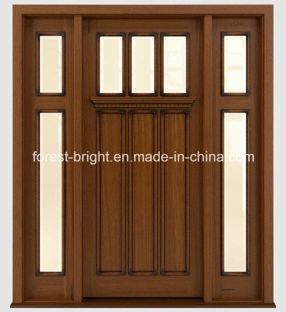 Mahogany Solid Wood Door with Glass Side-Lite and Transom