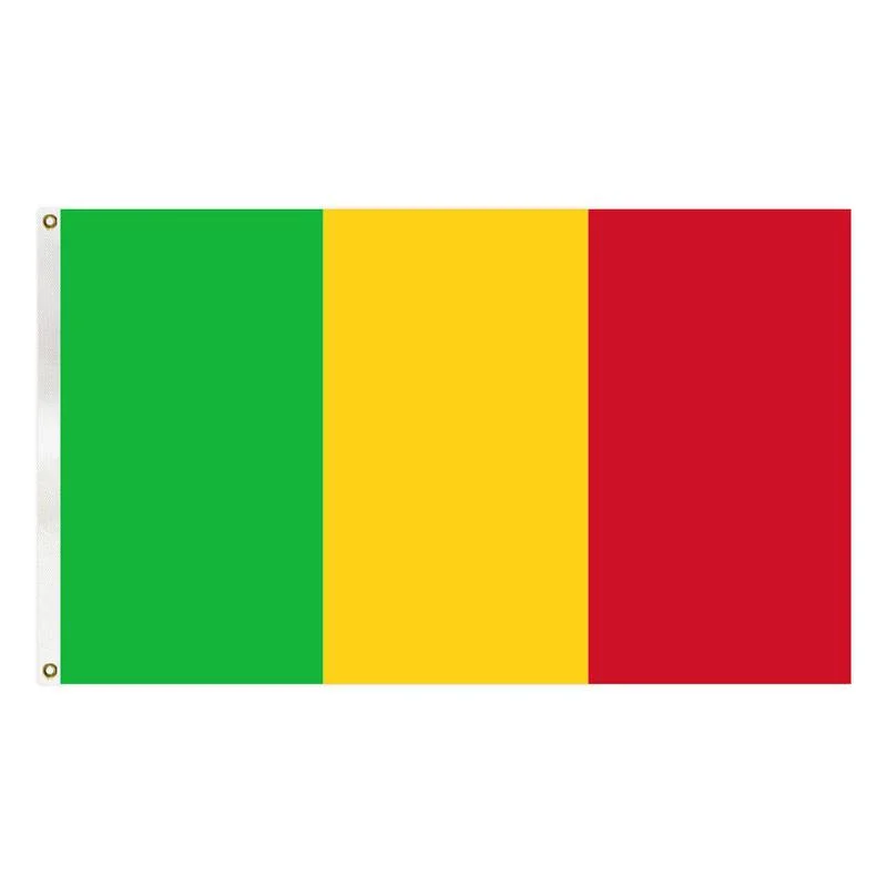 Comercio al por mayor impresas digitalmente de alta calidad 3x5 pies cosidos doble rojo, amarillo y verde y Guinea banderas con pasamuros