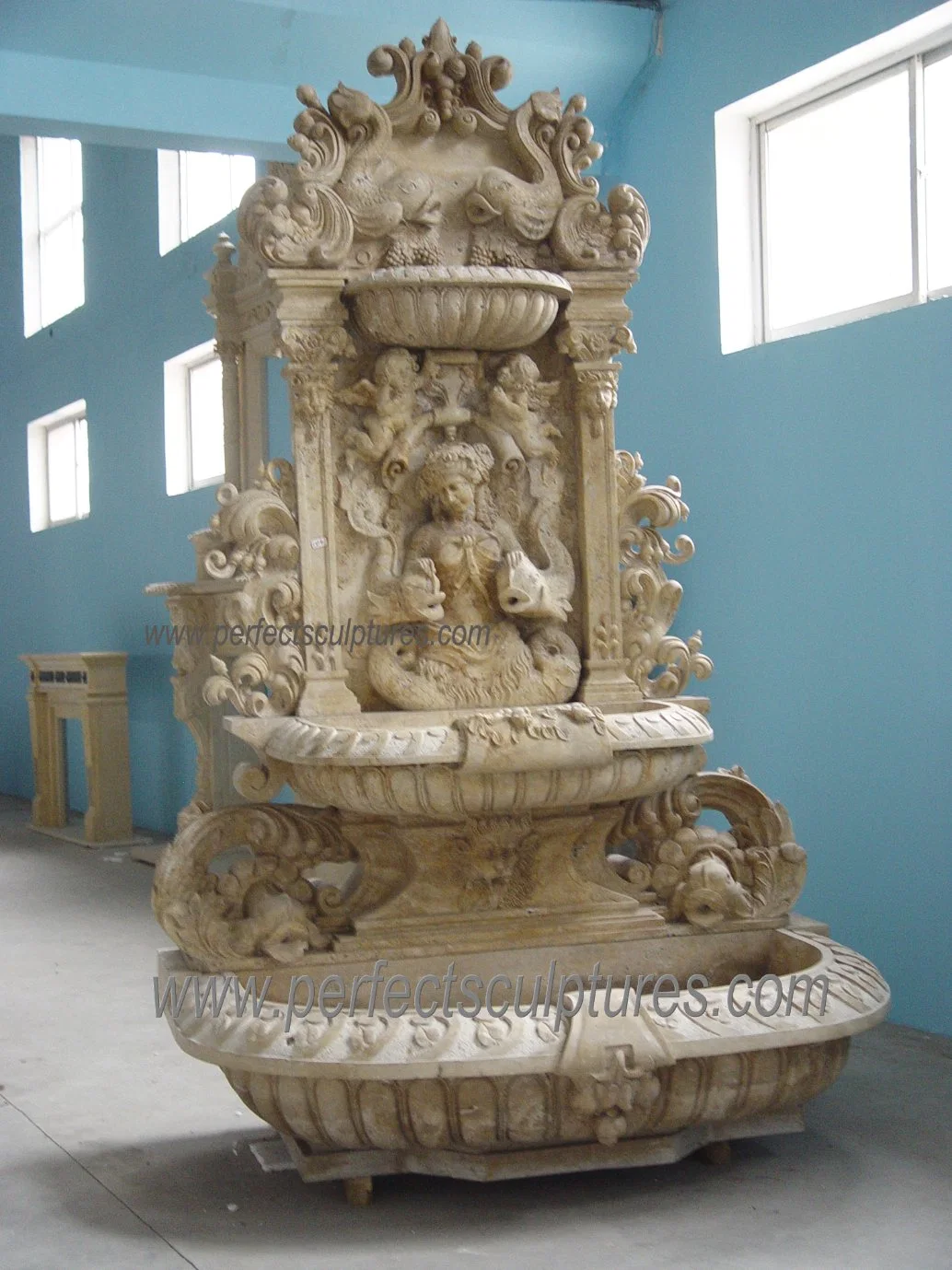 Public Garden Stone Marble Wall Water Fountain with Lady Statue (SY-W222)