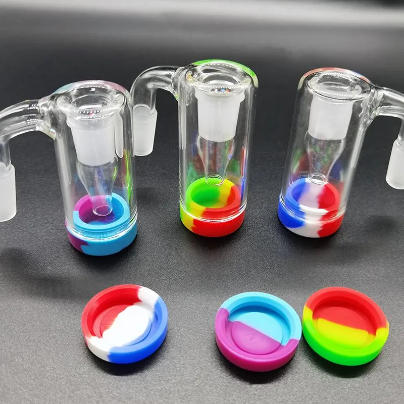 14mm Glass Ash Catcher Hookah Accessories with 10ml Colorful Silicone Container Reclaimer Male Female Ashcatcher for Pipe DAB Rig Quartz Banger in Stock