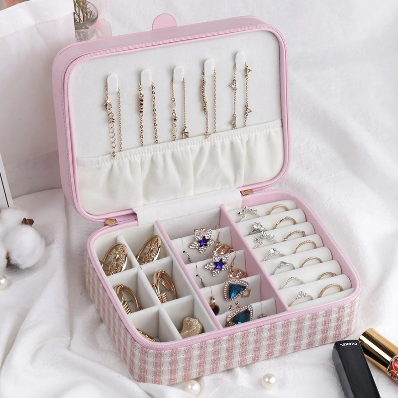 Double Layer PU Schmuck Organizer Box mit Make-up-Spiegel