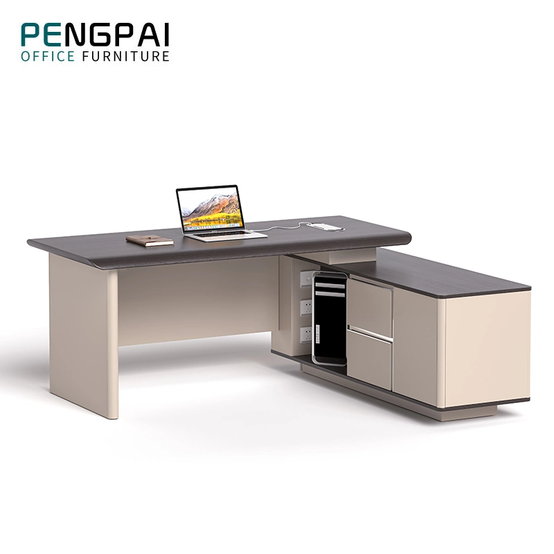 Luxuosa mesa de escritório executiva em madeira L secretárias em forma de escritório