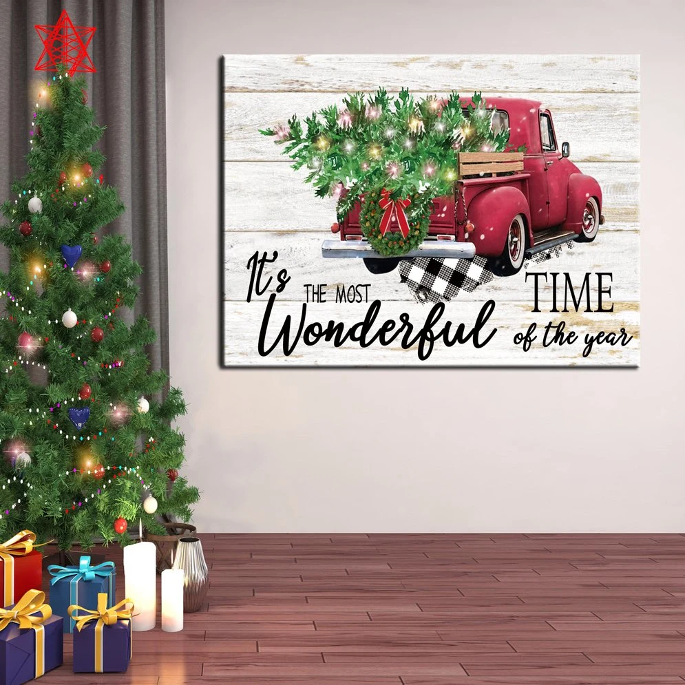 Hot Selling Decorative Wall Art LED Lights Truck Christmas Trees Pictures Canvas Painting Wall Art Home Decor