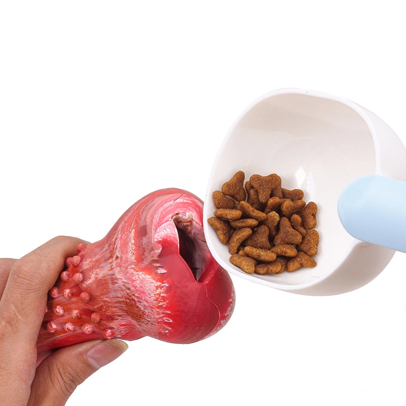 Neues Design Simulierte Hund Spielzeug Naturkautschuk Doppelseitige Beulen Molar Reinigung Zähne vocalizing Leaking Food Bone for Pet